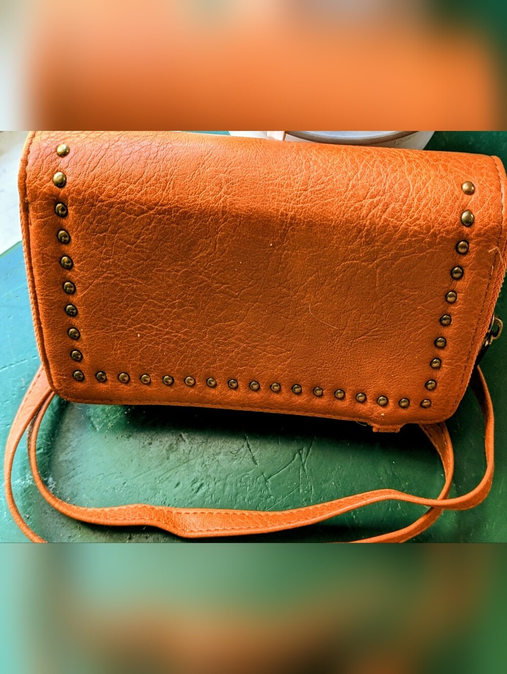 NWT Brown Studded Vegan Leather Crossbody Wallet Bag